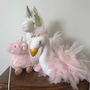 Nursery Decor Bundle Swan Llama Unicorn Plush FAO Schwarz Pier 1 Cloud Island Ba